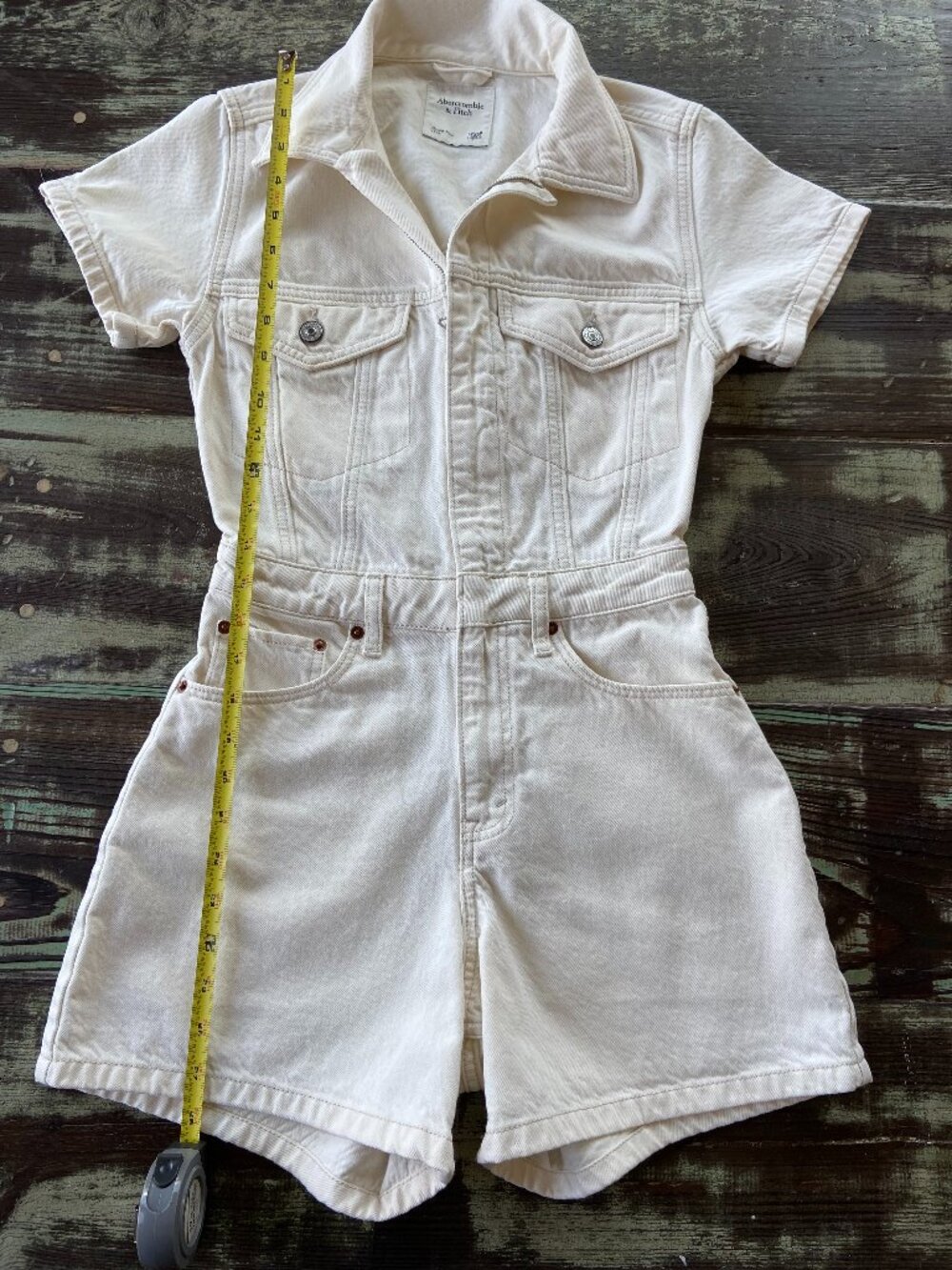 Abercrombie Women's White Denim shorts Jumpsuit, SZ XXS